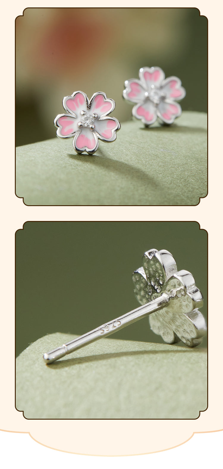NA- Silver 999 Sakura Flower Earrings Pink Fashion Earrings Design//Anting Bunga Sakura Perak 999 Desain Anting Fashion Pink