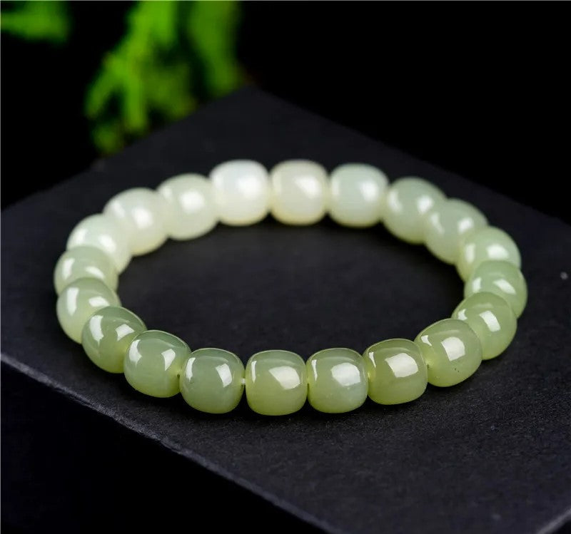 NA- Nephrite Jade Hetian Bracelet Gradient Fresh Green Color 8m*7mm//Gelang Giok Nefrit Hetian Gradien Warna Hijau Segar 8m*7mm