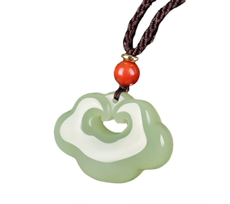 NA- Nephrite Jade Hetian Ruyi Cloud Pendant Necklace//Kalung Liontin Awan Hetian Ruyi Giok Nefrit