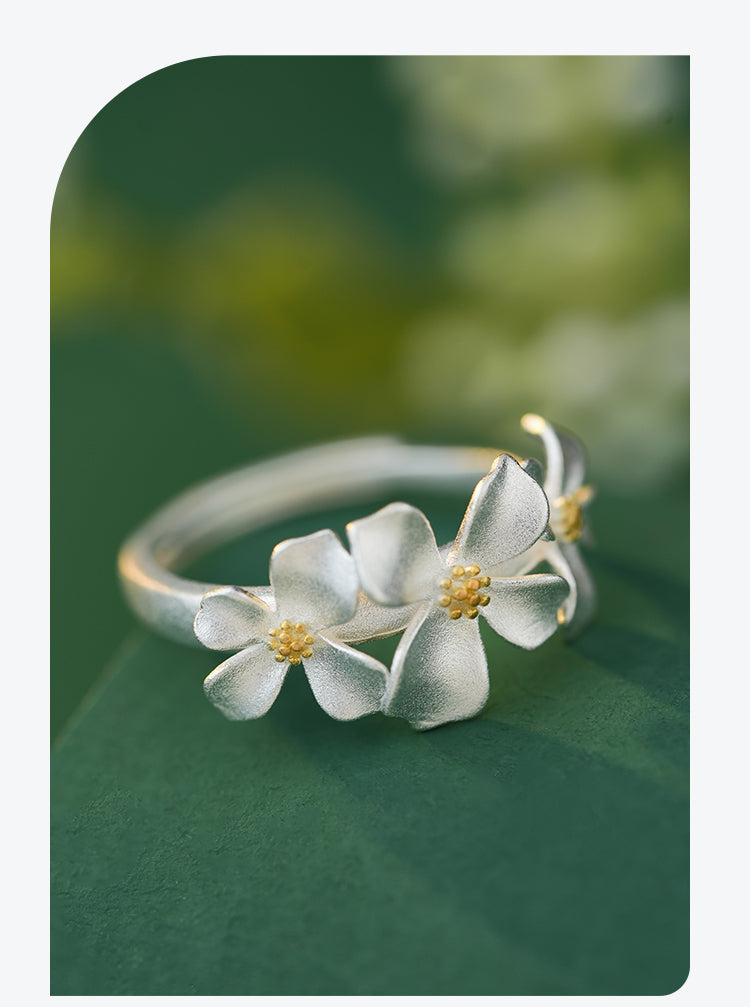 NA- Silver 999 Jasmine Flower Ring Adjustable Resizable Fashion Ring//Cincin Bunga Melati Perak 999 Cincin Fashion yang Dapat Disesuaikan dan Diubah Ukurannya