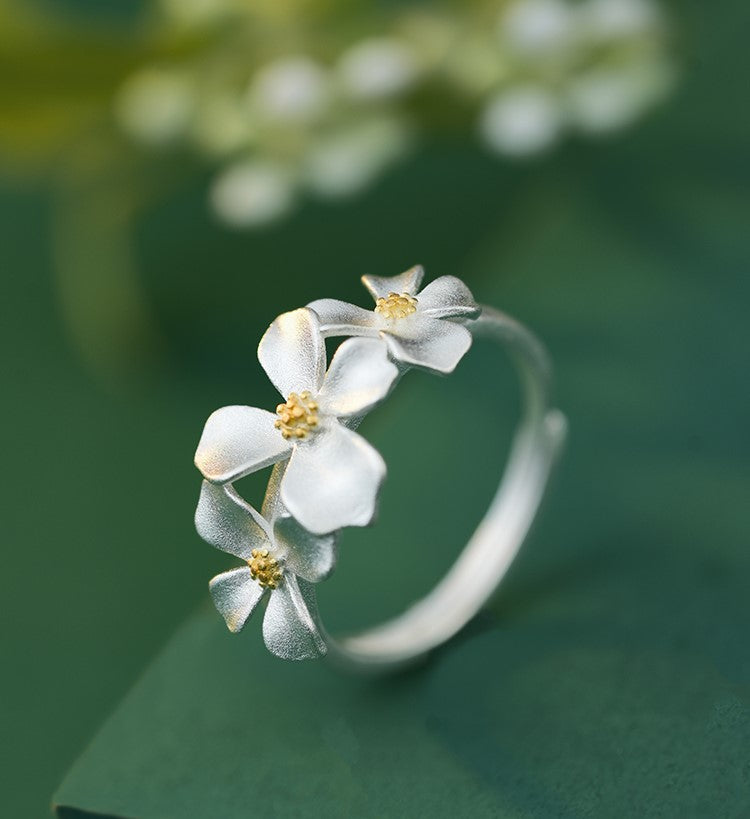 NA- Silver 999 Jasmine Flower Ring Adjustable Resizable Fashion Ring//Cincin Bunga Melati Perak 999 Cincin Fashion yang Dapat Disesuaikan dan Diubah Ukurannya