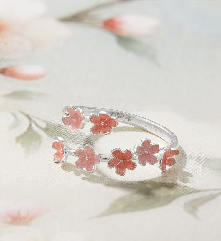 NA- Silver 999 Sakura Flower Ring Adjustable Resizable Fashion Ring//Cincin Bunga Sakura Perak 999 Cincin Fashion yang Dapat Disesuaikan dan Diubah Ukurannya