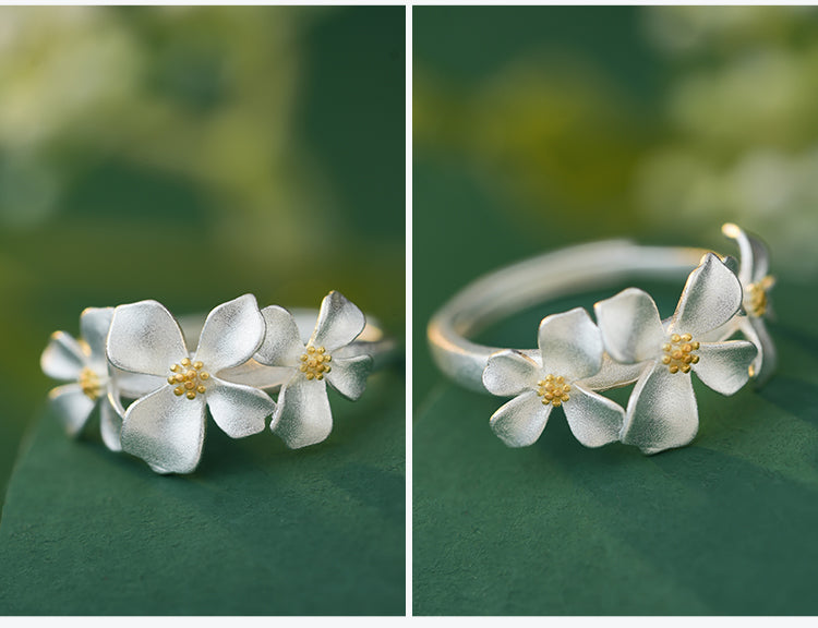 NA- Silver 999 Jasmine Flower Ring Adjustable Resizable Fashion Ring//Cincin Bunga Melati Perak 999 Cincin Fashion yang Dapat Disesuaikan dan Diubah Ukurannya