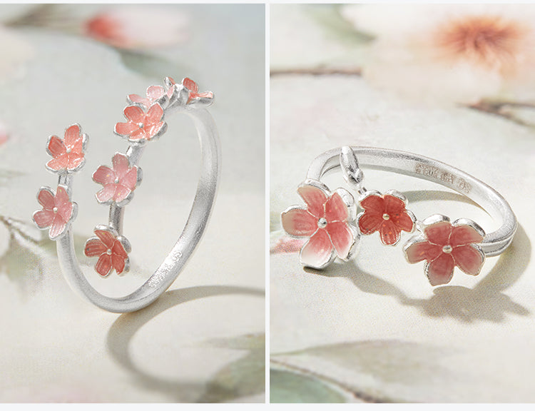 NA- Silver 999 Sakura Flower Ring Adjustable Resizable Fashion Ring//Cincin Bunga Sakura Perak 999 Cincin Fashion yang Dapat Disesuaikan dan Diubah Ukurannya
