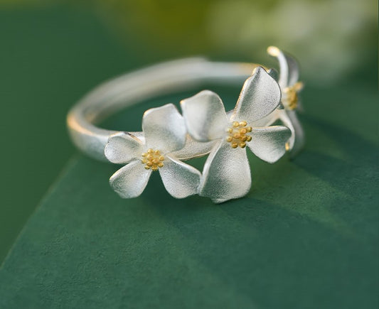 NA- Silver 999 Jasmine Flower Ring Adjustable Resizable Fashion Ring//Cincin Bunga Melati Perak 999 Cincin Fashion yang Dapat Disesuaikan dan Diubah Ukurannya