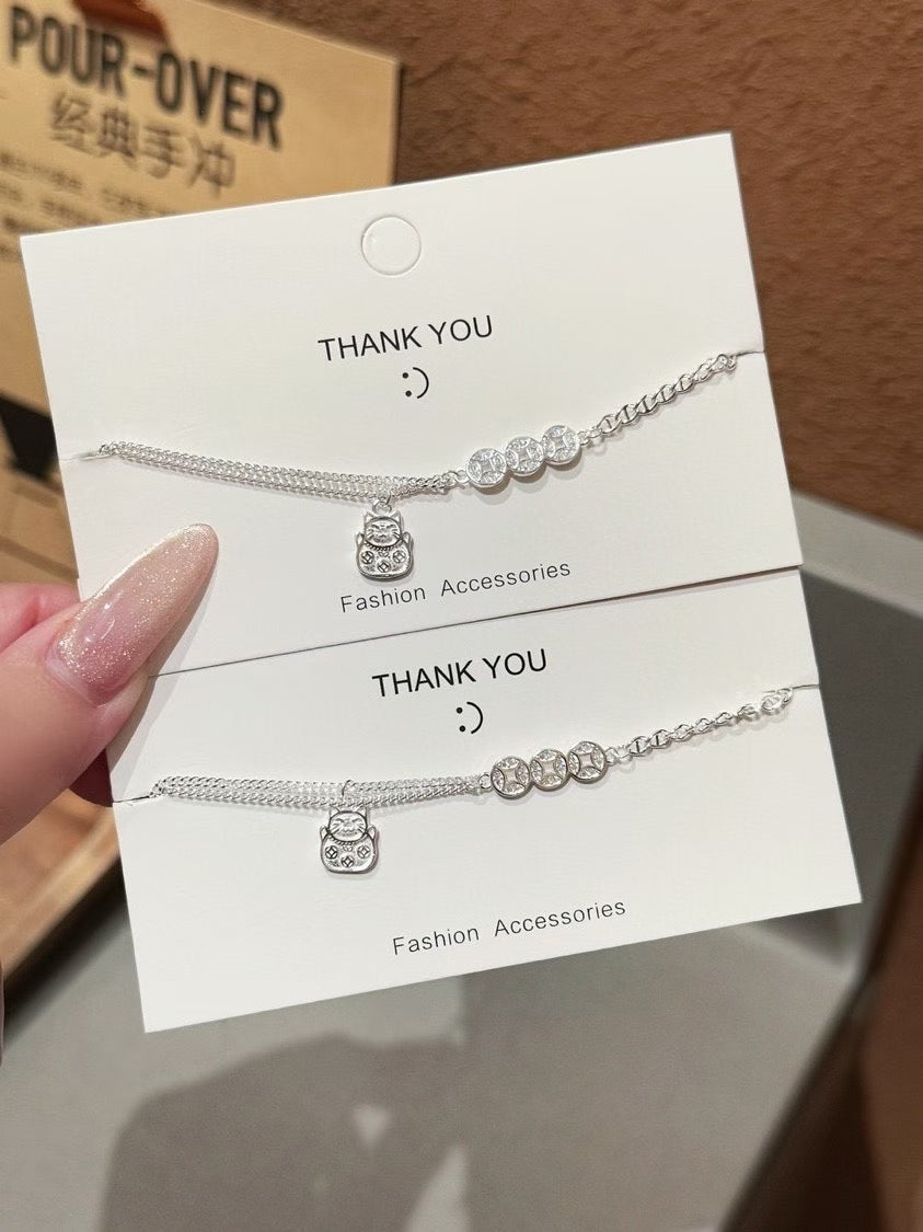 NA- 13. Money Coin Little Cat Siver 999 Bracelets with S999 Mark & Certification//NA 13. Gelang Koin Uang Kucing Kecil Perak 999 dengan Tanda & Sertifikasi S999