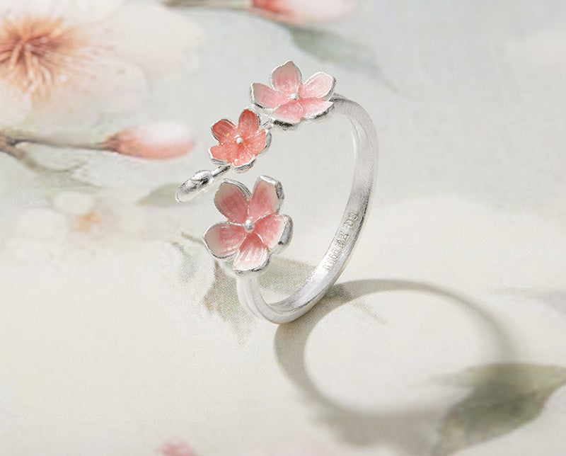 NA- Silver 999 Sakura Flower Ring Adjustable Resizable Fashion Ring//Cincin Bunga Sakura Perak 999 Cincin Fashion yang Dapat Disesuaikan dan Diubah Ukurannya
