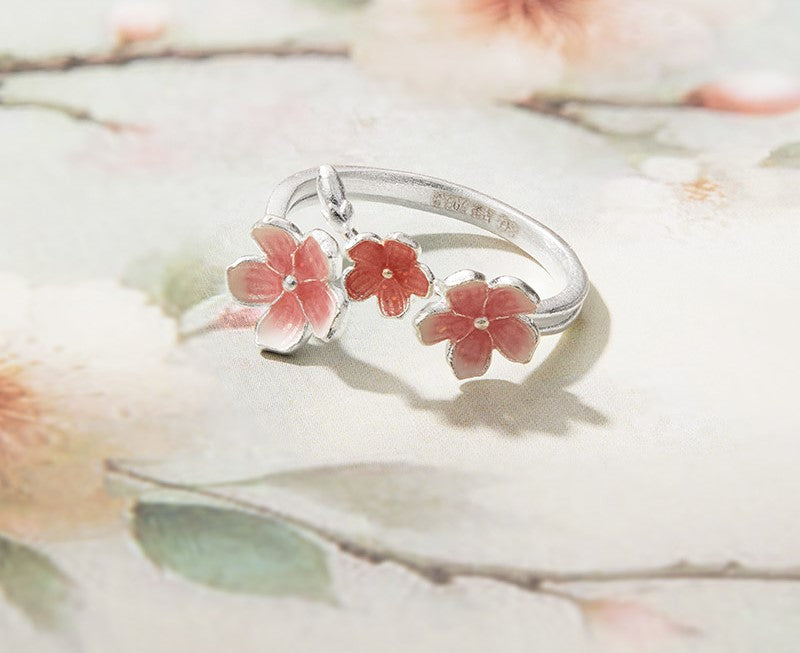 NA- Silver 999 Sakura Flower Ring Adjustable Resizable Fashion Ring//Cincin Bunga Sakura Perak 999 Cincin Fashion yang Dapat Disesuaikan dan Diubah Ukurannya