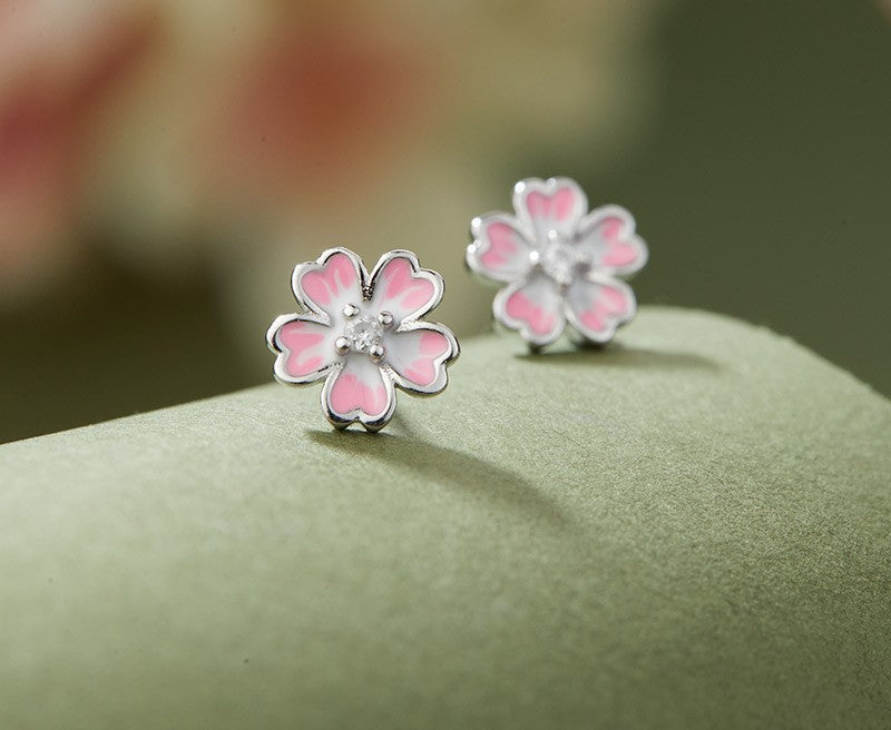 NA- Silver 999 Sakura Flower Earrings Pink Fashion Earrings Design//Anting Bunga Sakura Perak 999 Desain Anting Fashion Pink