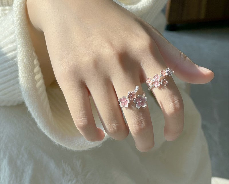 NA- Silver 999 Sakura Flower Ring Adjustable Resizable Fashion Ring//Cincin Bunga Sakura Perak 999 Cincin Fashion yang Dapat Disesuaikan dan Diubah Ukurannya