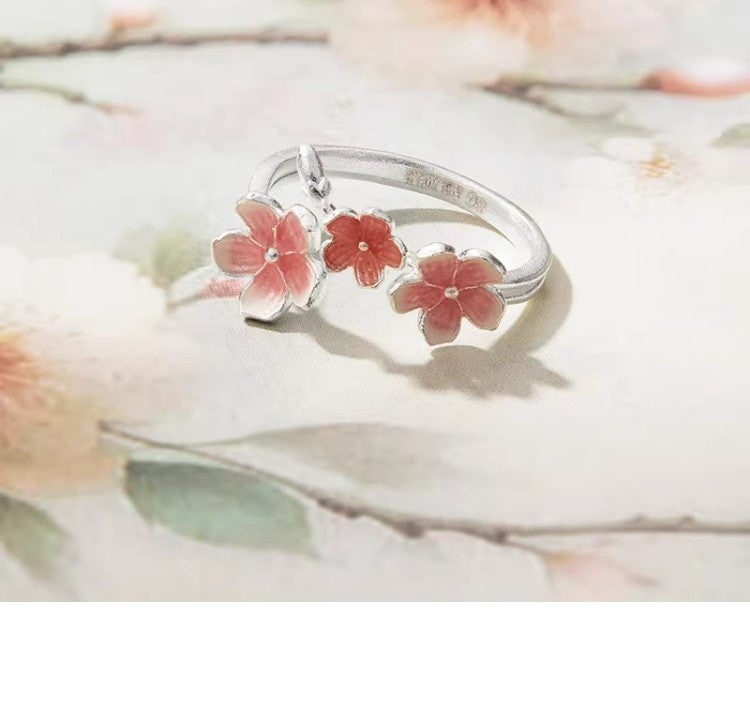 NA- Silver 999 Sakura Flower Ring Adjustable Resizable Fashion Ring//Cincin Bunga Sakura Perak 999 Cincin Fashion yang Dapat Disesuaikan dan Diubah Ukurannya