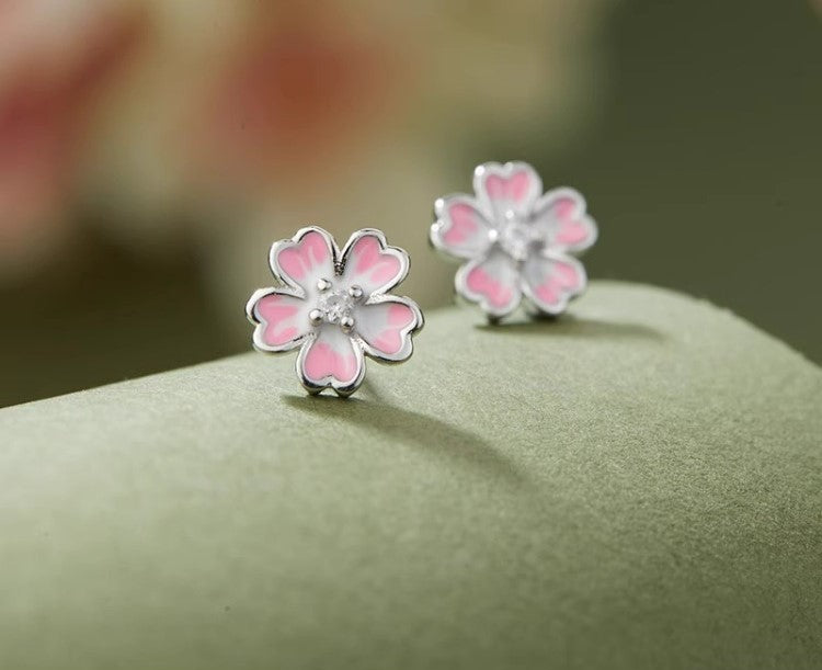NA- Silver 999 Sakura Flower Earrings Pink Fashion Earrings Design//Anting Bunga Sakura Perak 999 Desain Anting Fashion Pink
