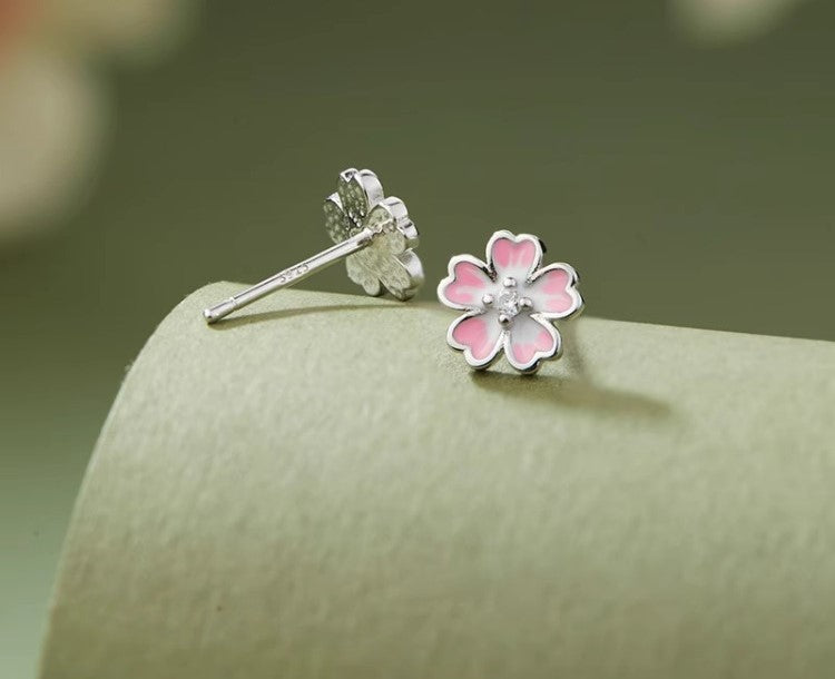 NA- Silver 999 Sakura Flower Earrings Pink Fashion Earrings Design//Anting Bunga Sakura Perak 999 Desain Anting Fashion Pink