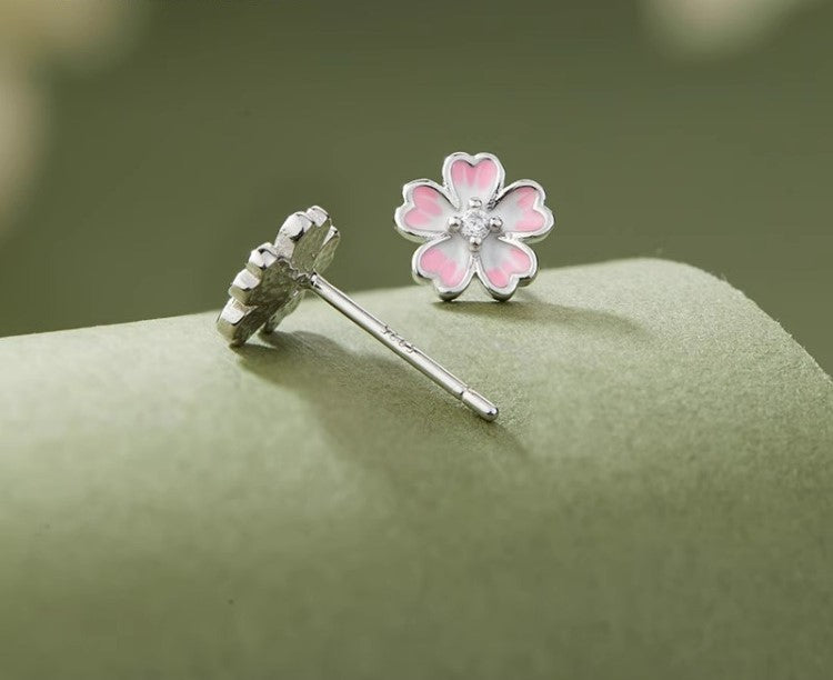 NA- Silver 999 Sakura Flower Earrings Pink Fashion Earrings Design//Anting Bunga Sakura Perak 999 Desain Anting Fashion Pink