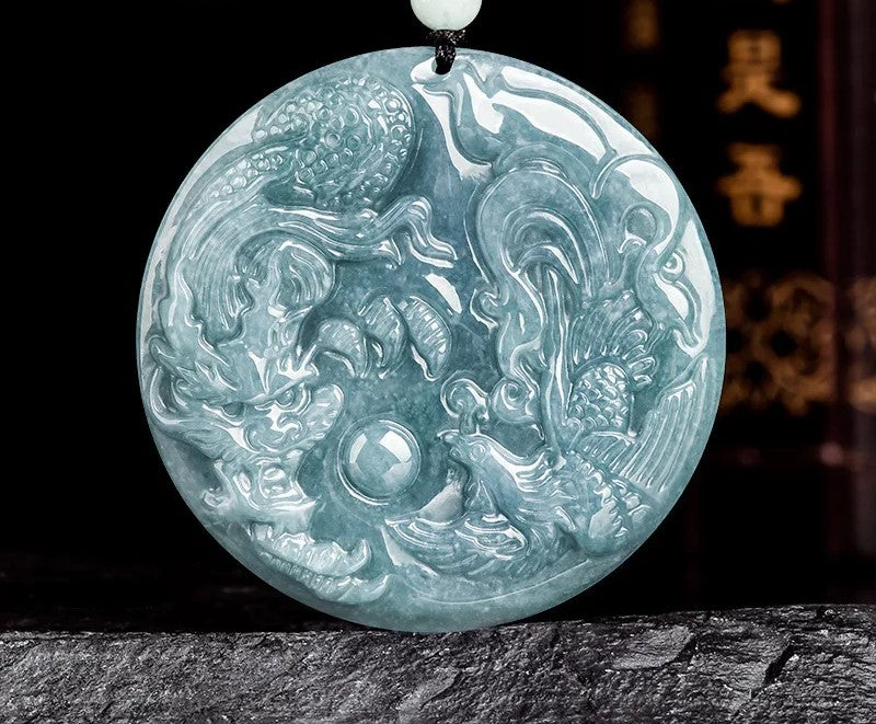 NA- Dragon & Phoneix Necklace Pendant Jadeite Jade Guatemala Type A//Dragon & Phoneix Necklace Pendant Jadeite Jade Guatemala Type A