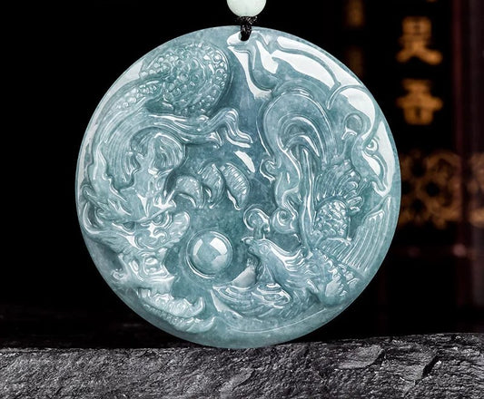NA- Dragon & Phoneix Necklace Pendant Jadeite Jade Guatemala Type A//Dragon & Phoneix Necklace Pendant Jadeite Jade Guatemala Type A