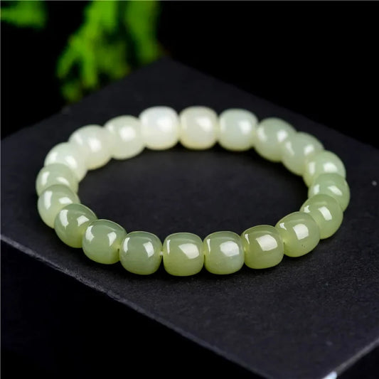 NA- Nephrite Jade Hetian Bracelet Gradient Fresh Green Color 8m*7mm//Gelang Giok Nefrit Hetian Gradien Warna Hijau Segar 8m*7mm