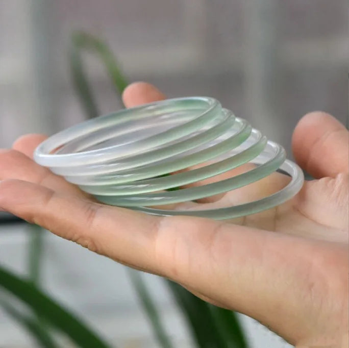 NA- Agate Bangles Floating Green Half Lanscape Bracelets//NA Gelang Batu Akik NA Mengambang Hijau Setengah Lanskap Gelang