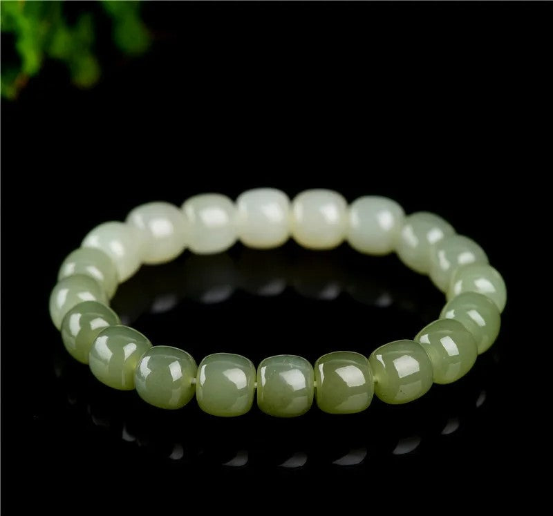 NA- Nephrite Jade Hetian Bracelet Gradient Fresh Green Color 8m*7mm//Gelang Giok Nefrit Hetian Gradien Warna Hijau Segar 8m*7mm