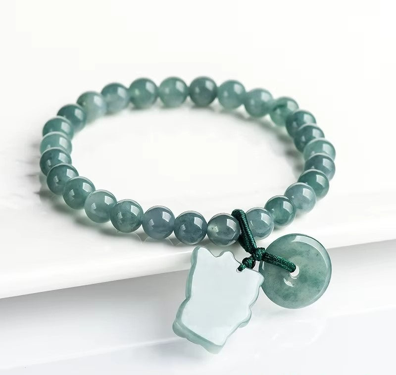 NA- Guatemala Jade Bracelet With Beautiful Decoration Original Jadeite Jade Grade A  6.5mm//Gelang Giok Guatemala dengan Dekorasi Indah, Giok Jadeite Asli Grade A 6,5mm