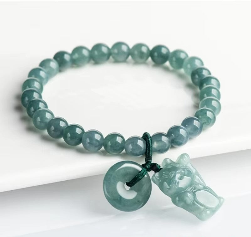 NA- Guatemala Jade Bracelet With Beautiful Decoration Original Jadeite Jade Grade A  6.5mm//Gelang Giok Guatemala dengan Dekorasi Indah, Giok Jadeite Asli Grade A 6,5mm