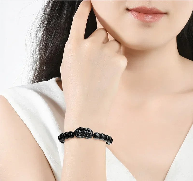NA- Black Jade Mocui Pixiu Burma Myanma Jadeite Jade Bracelets 10mm//Gelang Giok Hitam Mocui Pixiu Burma Myanmar Jadeite Jade 10mm