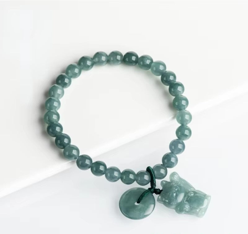 NA- Guatemala Jade Bracelet With Beautiful Decoration Original Jadeite Jade Grade A  6.5mm//Gelang Giok Guatemala dengan Dekorasi Indah, Giok Jadeite Asli Grade A 6,5mm
