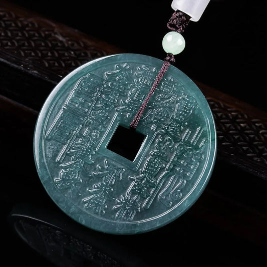 NA- Ancient Money Coin Design Pendant Jadeite Jade Guatemala Type A//Liontin Desain Koin Uang Kuno Jadeite Jade Guatemala Tipe A