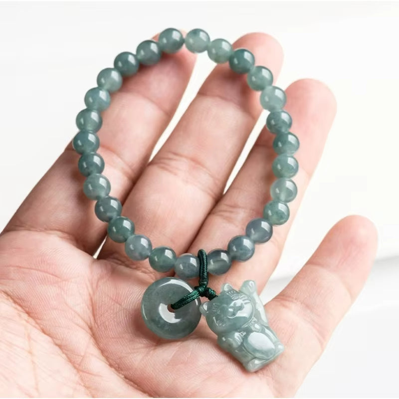 NA- Guatemala Jade Bracelet With Beautiful Decoration Original Jadeite Jade Grade A  6.5mm//Gelang Giok Guatemala dengan Dekorasi Indah, Giok Jadeite Asli Grade A 6,5mm