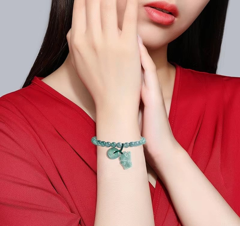 NA- Guatemala Jade Bracelet With Beautiful Decoration Original Jadeite Jade Grade A  6.5mm//Gelang Giok Guatemala dengan Dekorasi Indah, Giok Jadeite Asli Grade A 6,5mm