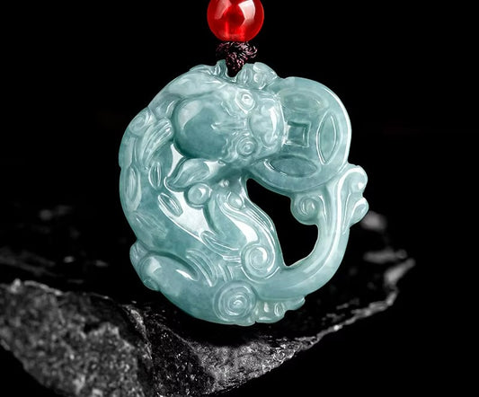 NA- Pixiu Money Eater Jadeite Jade Blue Water Guratemala Pendant Necklace//Kalung Liontin Pixiu Money Eater Jadeite Air Biru Guratemala
