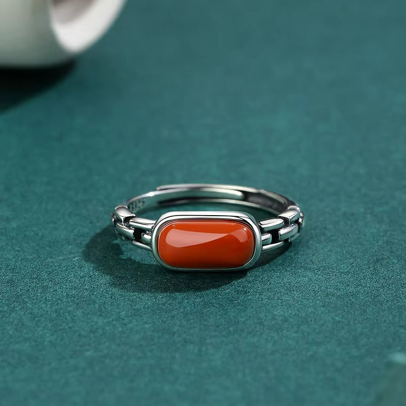 NA- Baoshan Nanhong South China Red Agate Ring Open Ring//Cincin Terbuka Batu Akik Merah Cina Selatan Baoshan Nanhong