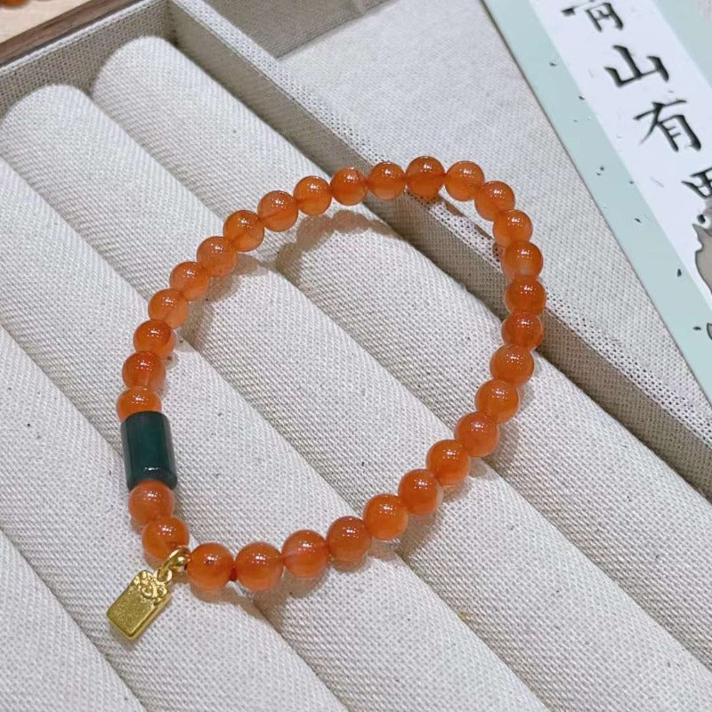 NA- South China Red Agate Baoshan Nanhong Bracelets Elastic & Adjustable//Gelang Baoshan Nanhong Batu Akik Merah NA Cina Selatan Elastis & Dapat Disesuaikan