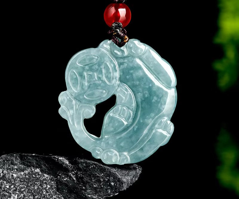 NA- Pixiu Money Eater Jadeite Jade Blue Water Guratemala Pendant Necklace//Kalung Liontin Pixiu Money Eater Jadeite Air Biru Guratemala