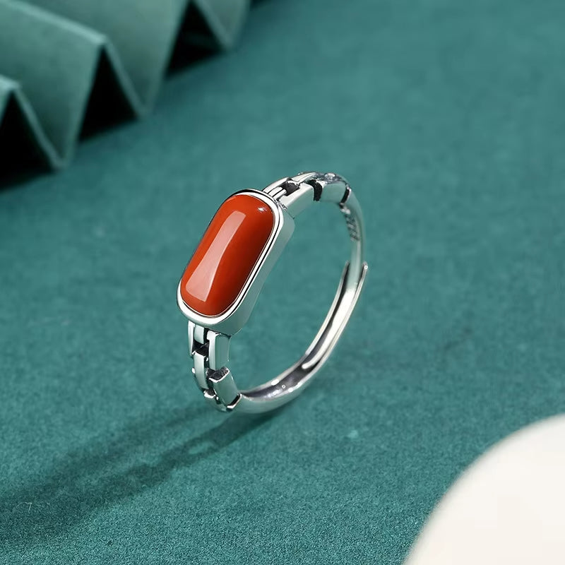 NA- Baoshan Nanhong South China Red Agate Ring Open Ring//Cincin Terbuka Batu Akik Merah Cina Selatan Baoshan Nanhong