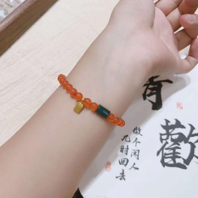 NA- South China Red Agate Baoshan Nanhong Bracelets Elastic & Adjustable//Gelang Baoshan Nanhong Batu Akik Merah NA Cina Selatan Elastis & Dapat Disesuaikan