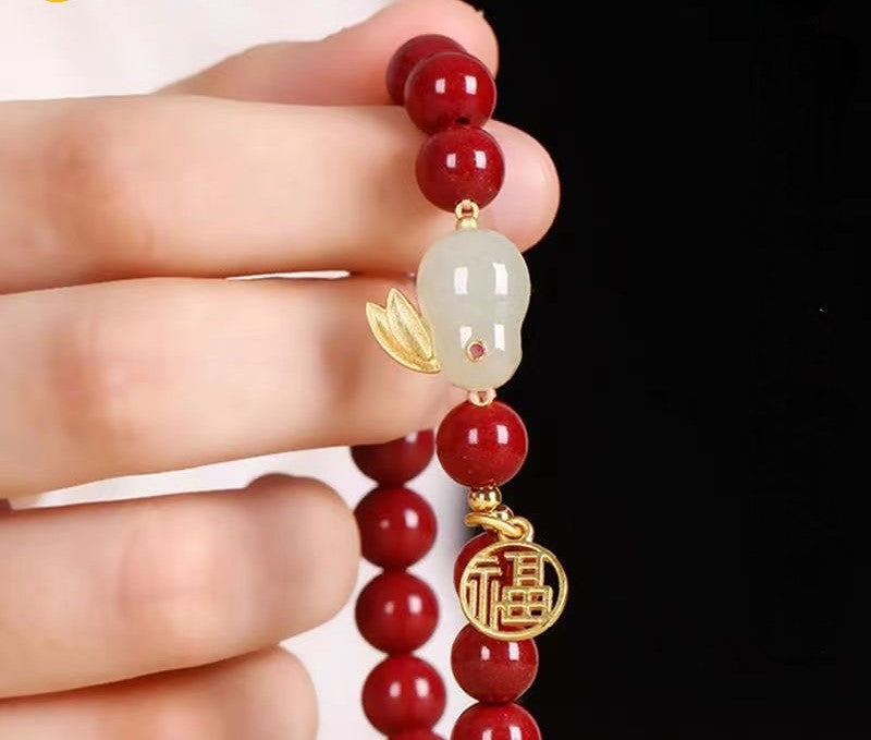 NA- South China Red Agate Baoshan Nanhong Bracelets Elastic & Adjustable//Gelang Baoshan Nanhong Batu Akik Merah Cina Selatan Elastis & Dapat Disesuaikan