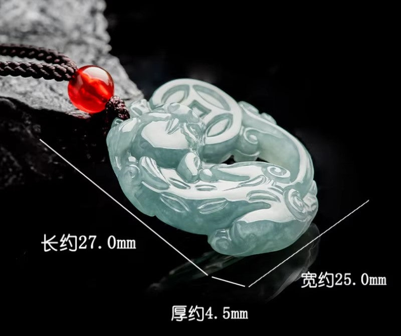NA- Pixiu Money Eater Jadeite Jade Blue Water Guratemala Pendant Necklace//Kalung Liontin Pixiu Money Eater Jadeite Air Biru Guratemala
