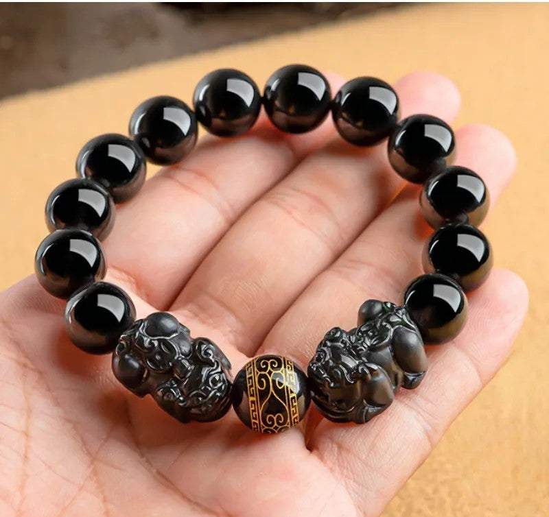NA- Black Jade Mocui Double Pixiu Burma Myanma Jadeite Jade Bracelets 10mm//Gelang Giok Hitam Mocui Double Pixiu Burma Myanmar Jadeite 10mm