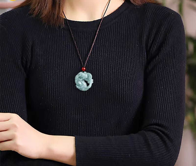 NA- Pixiu Money Eater Jadeite Jade Blue Water Guratemala Pendant Necklace//Kalung Liontin Pixiu Money Eater Jadeite Air Biru Guratemala