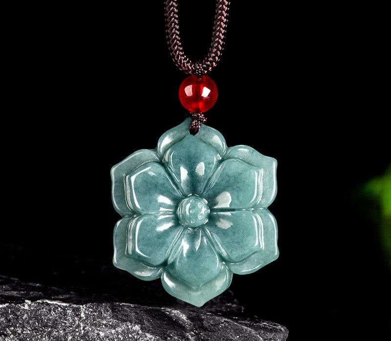 NA- Sunfower Jadeite Jade Blue Water From Guatemala Pendant Necklace//Kalung Liontin Air Biru Giok Giok Bunga Matahari dari Guatemala