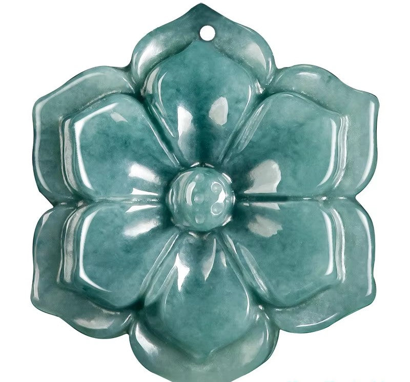 NA- Sunfower Jadeite Jade Blue Water From Guatemala Pendant Necklace//Kalung Liontin Air Biru Giok Giok Bunga Matahari dari Guatemala