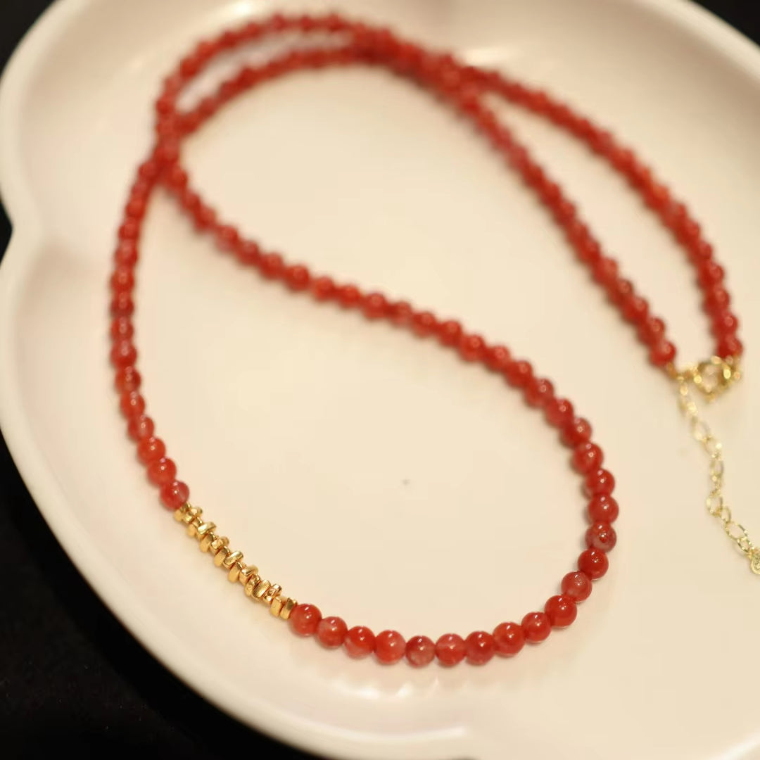 NA- Nanhong South China Red Agate Beads Necklace 6mm Baoshan//Kalung Manik Batu Akik Merah Nanhong Cina Selatan 6mm Baoshan