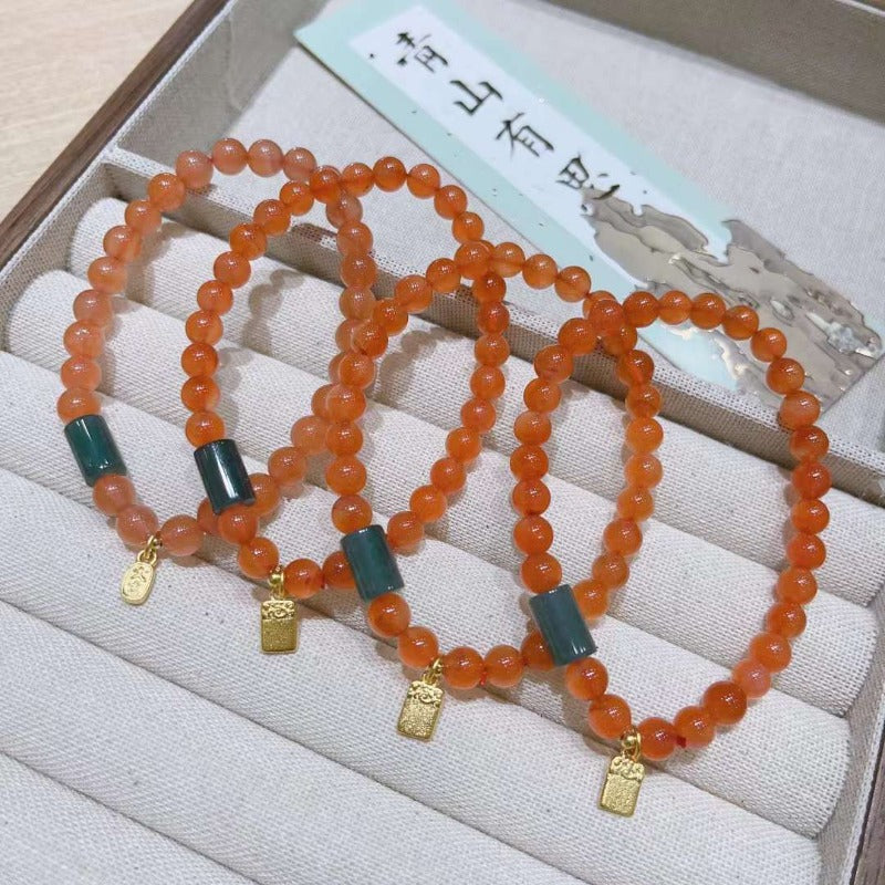 NA- South China Red Agate Baoshan Nanhong Bracelets Elastic & Adjustable//Gelang Baoshan Nanhong Batu Akik Merah NA Cina Selatan Elastis & Dapat Disesuaikan